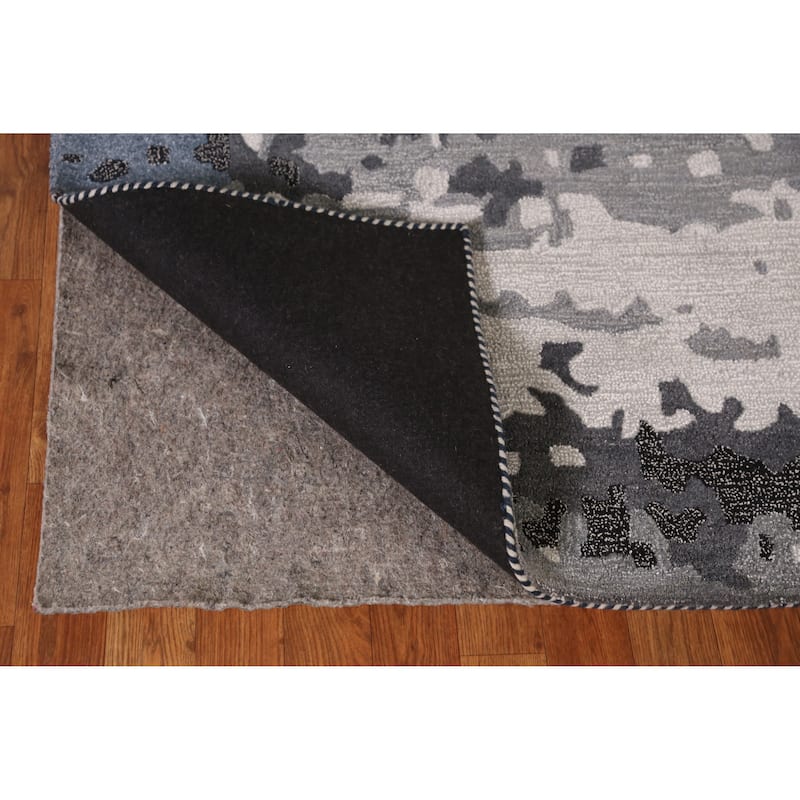 Abstract Modern Indian Area Rug Grey Handmade Wool Carpet - 5'3" x 7'7"