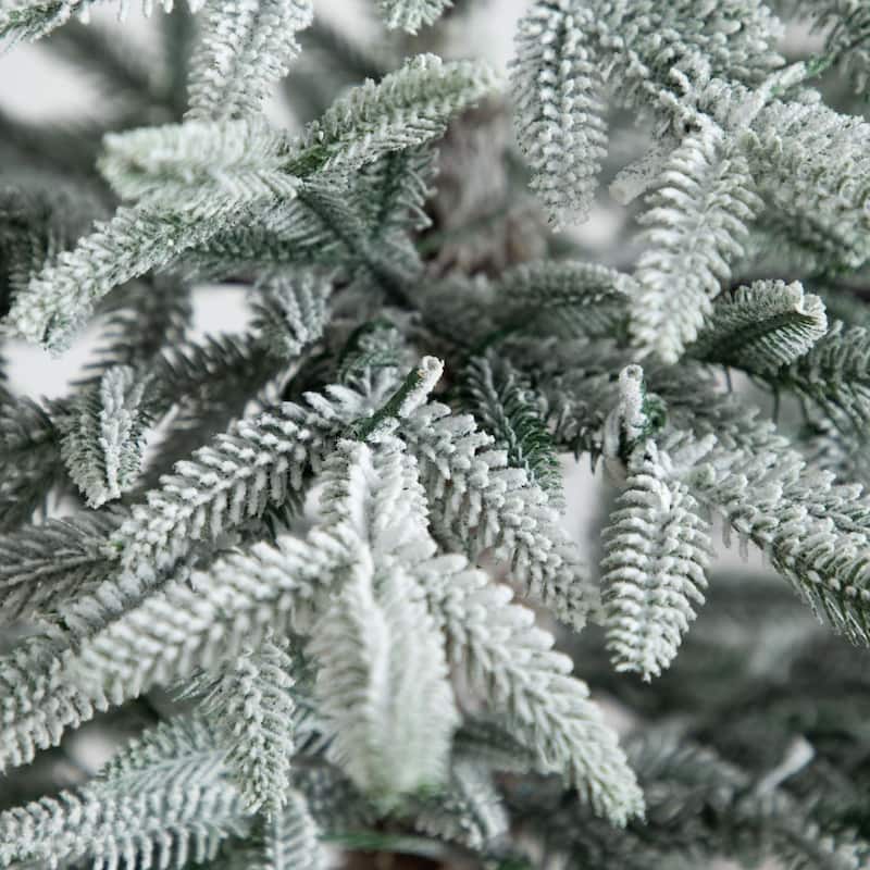 Pre-lit Medium Flocked Woodland Fir Artificial Christmas Tree - 7’ - LED Lights - 7 Foot