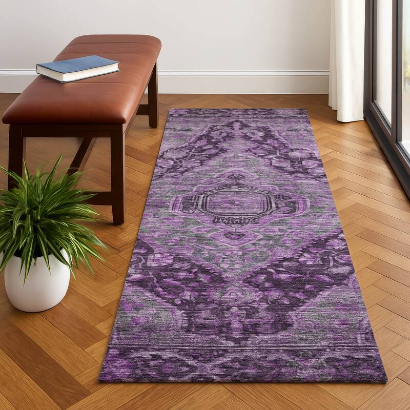 Premium Washable Super Soft Traditonal Marcus Mayfield Rug - Eggplant - 2'3" x 7'6"