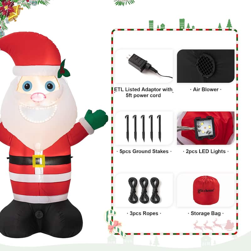 Glitzhome 8FT Lighted Inflatable Musical Santa Decor