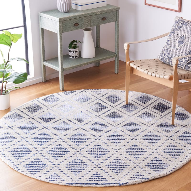 SAFAVIEH Handmade Natura Laura Trellis Wool Rug - 6' Round - Ivory/Blue