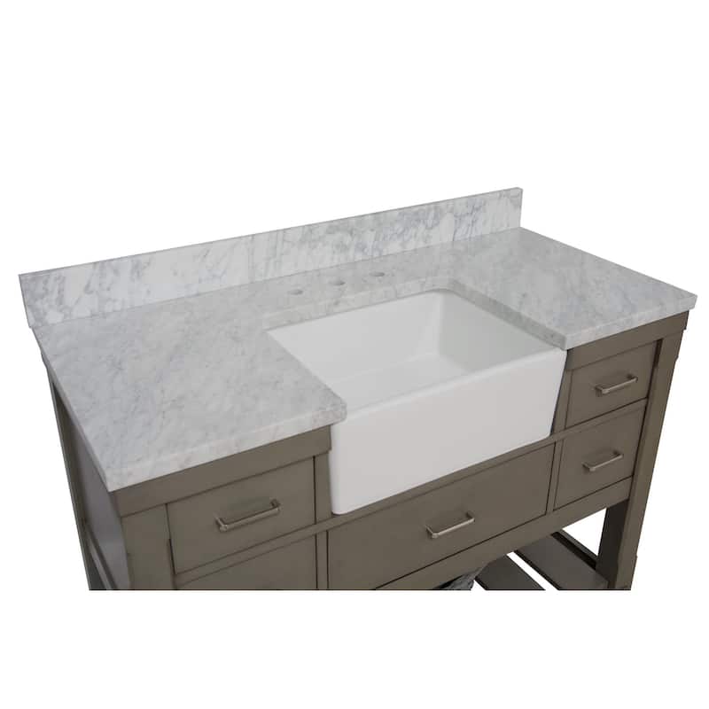 KitchenBathCollection Charlotte 48" Farmhouse Bathroom Vanity with Carrara Marble Top