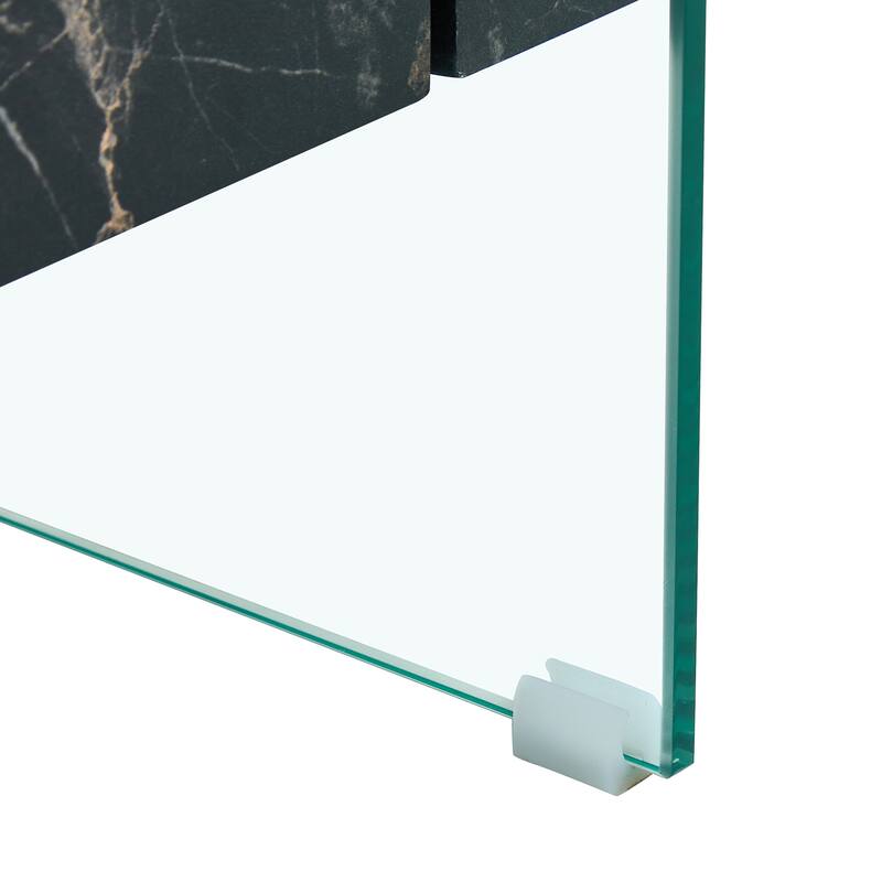 Roomfitters 43.3" Two-Tier Glass Coffee Table with Light Wood Shelf, Side Table or Display Stand