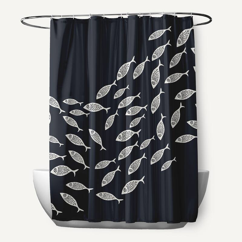 Escuela Shower Curtain - Shark Blue and White