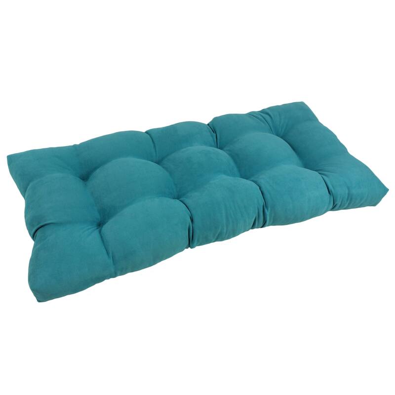 Solid Microsuede Tufted Indoor Bench Cushion (Multiple widths from 42 to 60 inch) - 42" wide - Aqua Blue