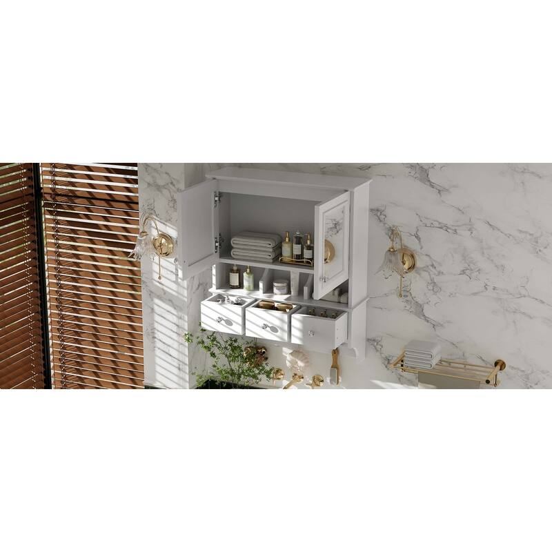 Anmytek 24 Inch 4 in 1 Bathroom Mirror Cabinet Wall Mounted Medicine Cabinet with Drawers and Organizer Hooks