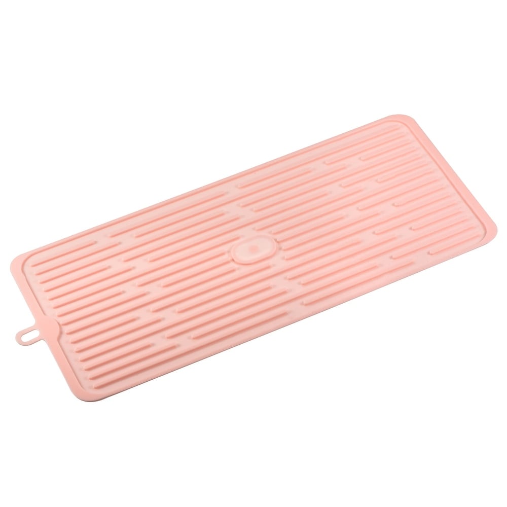 Silicone Dish Drying Mat, 2Pcs 18.5 x 8 Kitchen Drain Mat Pink Light Gray