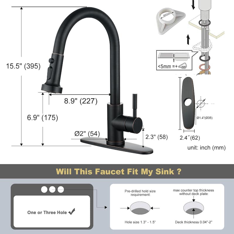 WOWOW Single Handle Pull Down Sprayer Kitchen Faucet