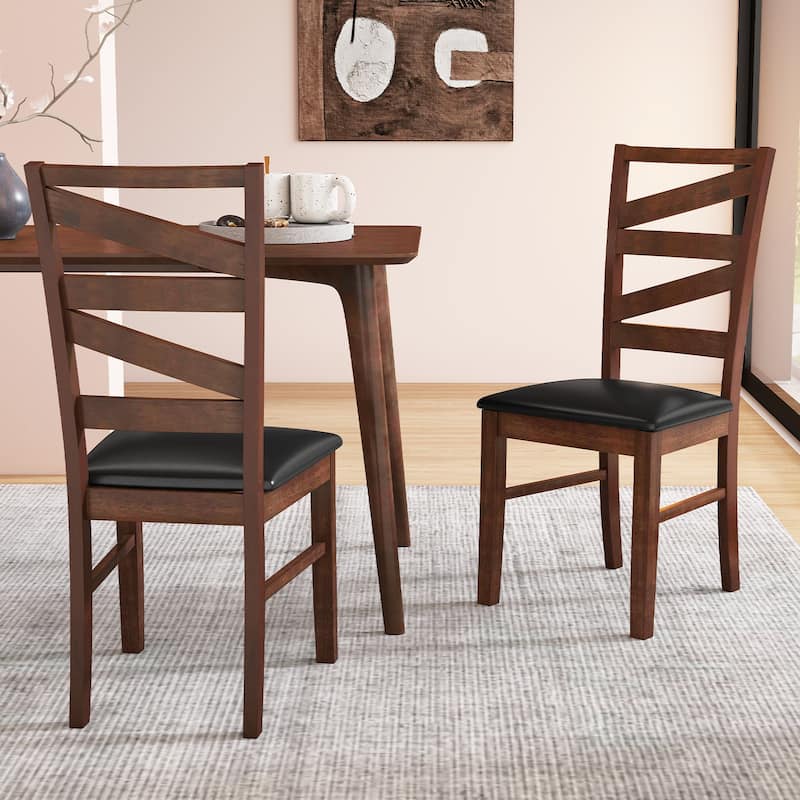 Gymax Dining Chairs Set of 2 Rubber Wood Legs Faux Leather Upholstered