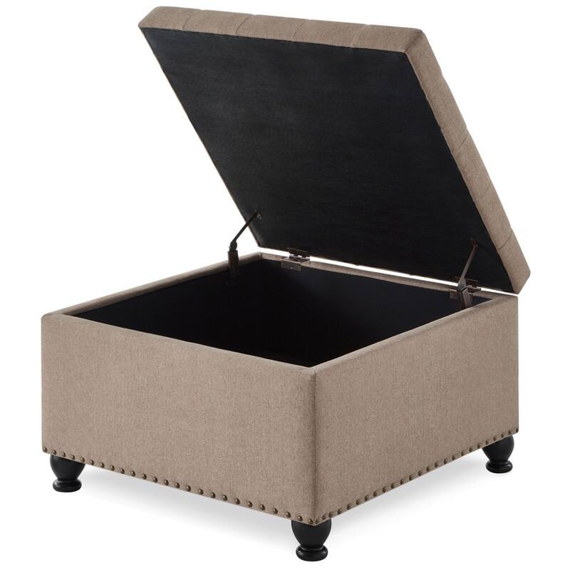 Large Square Storage Ottoman with Wooden Legs