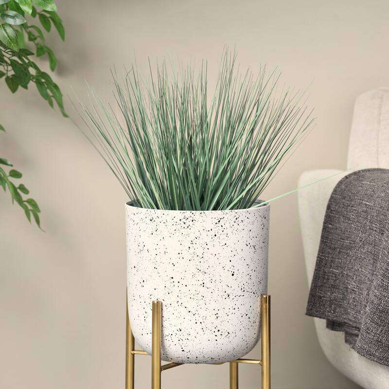 Green Faux Foliage Onion Grass Artificial Plant with Black or White Plastic Pot Options