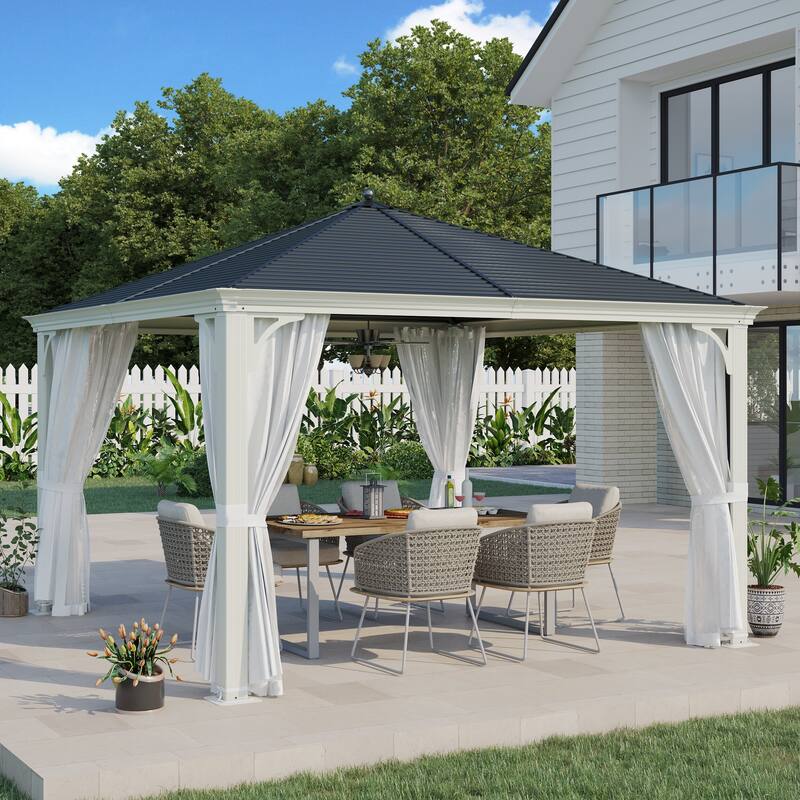 EROMMY PRO Premium Gazebo w/ Galvanized Steel Roof & Aluminum Frame | Premium Curtains & Netting Included - 12'x12' - Single Roof