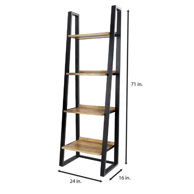 5-Tier Storage Industrial Ladder Bookshelf Solid Mango Wood