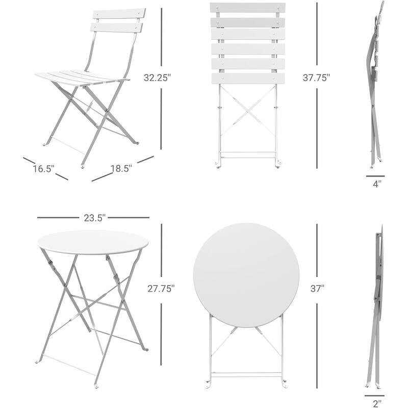 3 Piece Foldable Patio Set, Bistro Set, Outdoor Table and Chairs