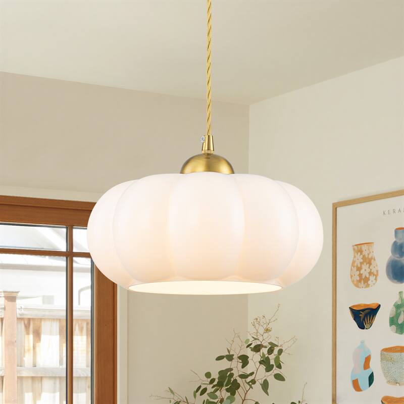 1-Light Gold Lantern Chandelier Drum Shape Hanging Kitchen Island Light
