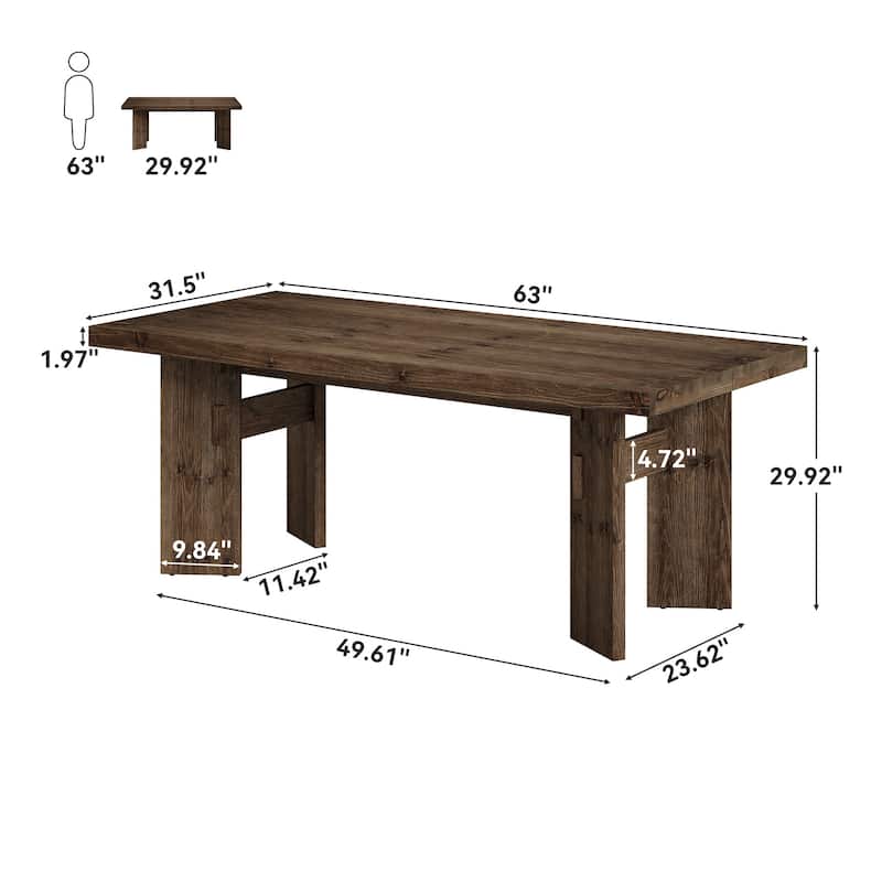 63" Solid Wood Executive Desk, Home Office Computer Study Writing Table for Office Conference Room