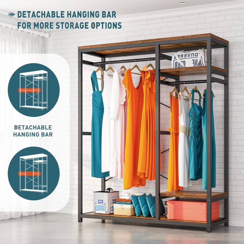 Closet Organizer Heavy Duty Clothes Rack with Shelves Free Standing