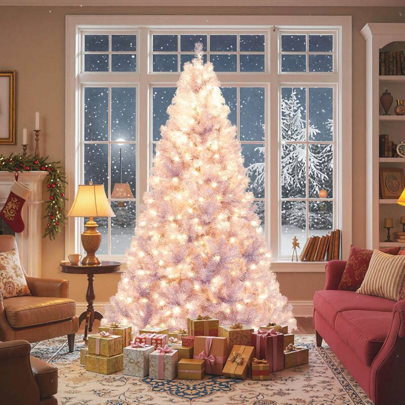 Costway 6.5 FT/7.5 FT Artificial Xmas Tree with 250/550 White LED - See Details - Lavender Purple-7.5 FT - 7.5 Foot