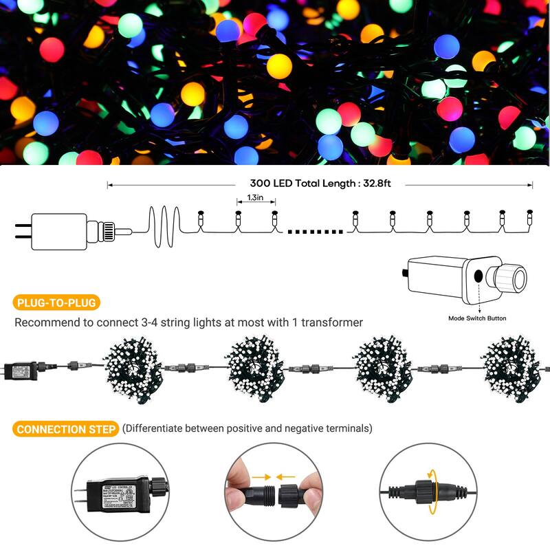 32.8/65.6FT Outdoor LED Pulg In 300/550-Bulb Mini String Lights