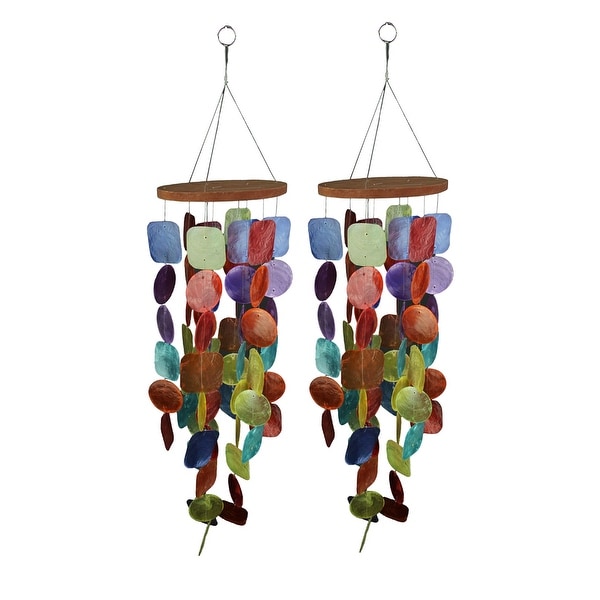 Set of Two 26 Inch Long Capiz Shell Hanging Wind Chimes - 25.75 X 6 X 6 inches