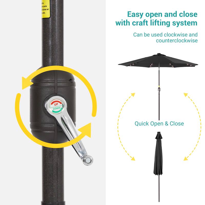 BONOSUKI Patio 9Ft LED Market Umbrellas With Solar Lights, Table Umbrella for Patio and Outdoor With Tilt Button