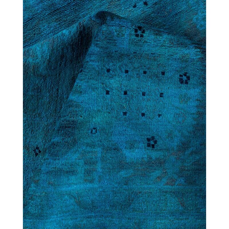 Overton Hand Knotted Wool Vintage Inspired Modern Contemporary Overdyed Blue Area Rug - 10' 1" x 13' 10"
