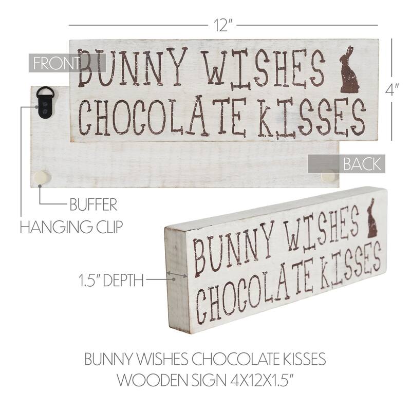 Bunny Wishes Chocolate Kisses Wooden Sign 4x12