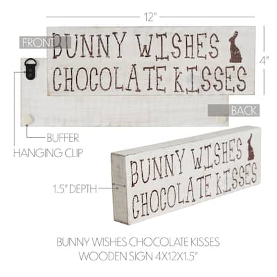 Bunny Wishes Chocolate Kisses Wooden Sign 4x12