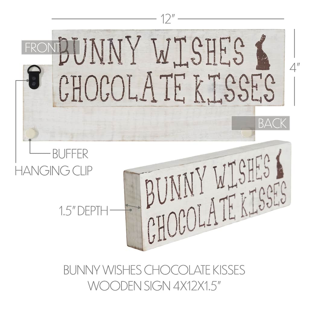 Bunny Wishes Chocolate Kisses Wooden Sign 4x12