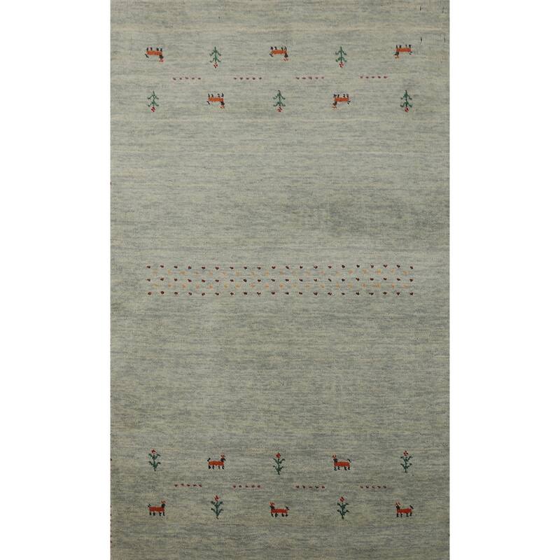 Hand Knotted Oriental 100% Wool Carpet Tribal Animal Pictorial Green Gabbeh Area Rug - 5' 0'' X 3' 0''