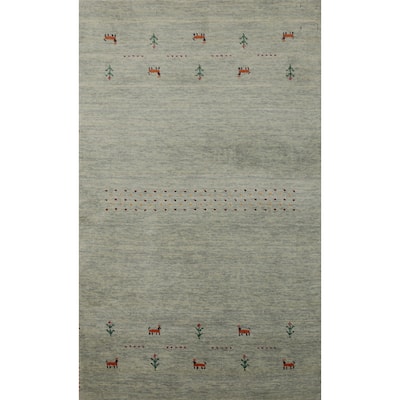 Hand Knotted Oriental 100% Wool Carpet Tribal Animal Pictorial Green Gabbeh Area Rug - 5' 0'' X 3' 0''