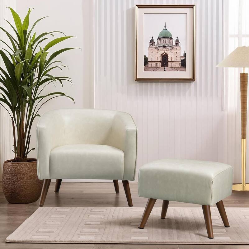 Accent Chair with Ottoman,Modern Barrel Chair and Footrest,Mid Century Living Room Chairs,Upholstered Armchair