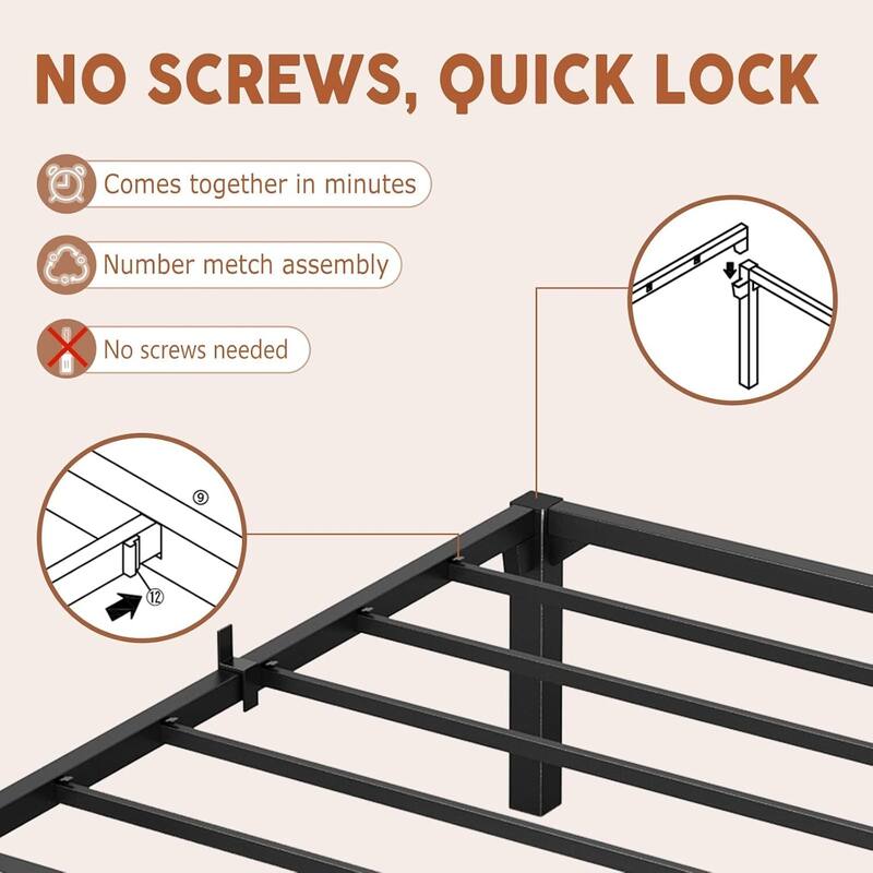 14 Inch Metal Platform Bed Frame Easy Assembly Bed Base for Bedroom and Home Use