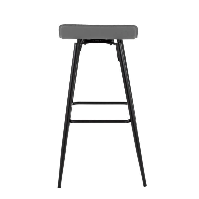 Ale 30" Contemporary Fixed-Height Bar Stool In Black Steel And Grey Faux Leather By Lumisource - Set Of 2