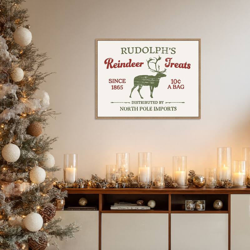 Christmas Farm Sign IV by Victoria Barnes Framed Canvas Wall Art Print - Sylvie Beaded Rustic Natural