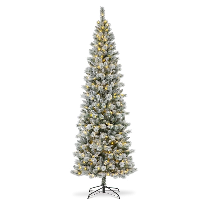 Glitzhome 7.5/9/11ft Pre-Lit Flocked Warm White & Multi-color Artificial Christmas Tree with Remote Controller