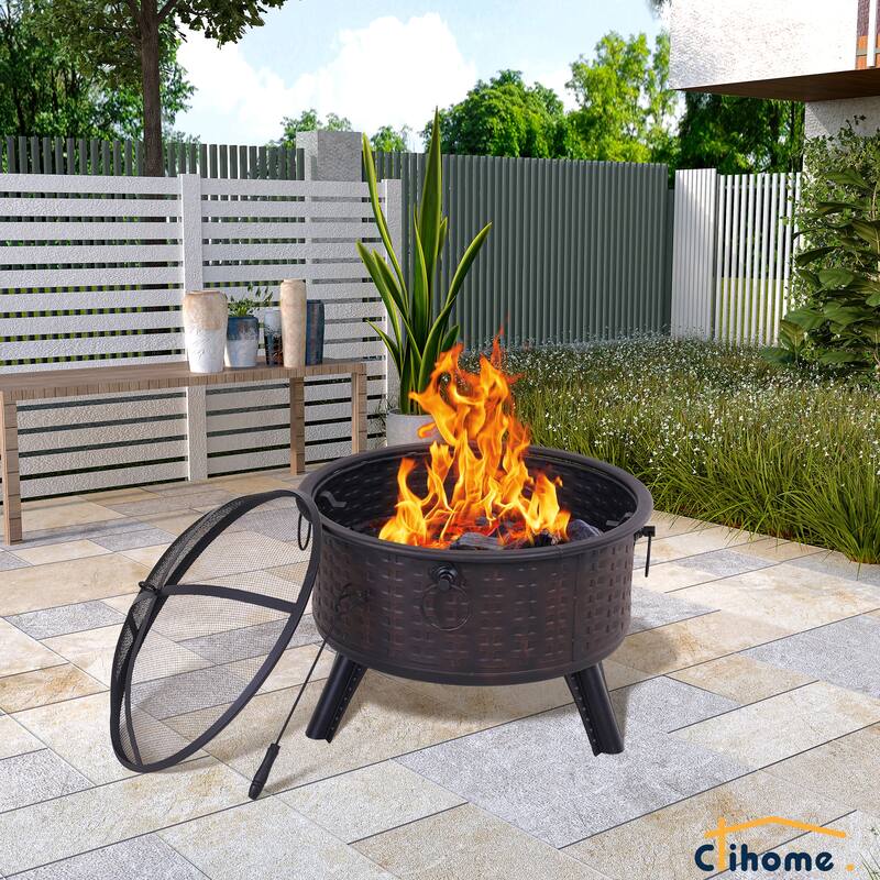 Clihome 26-inch Metal Round Crossweave Firepit Set
