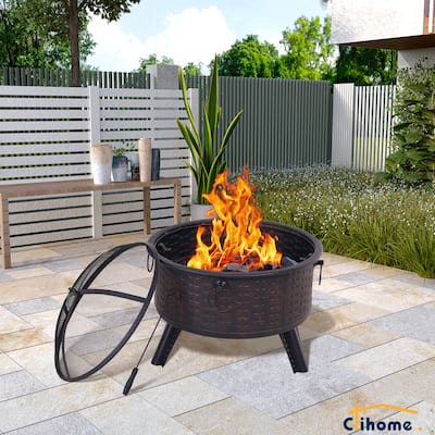 Clihome 26-inch Metal Round Crossweave Firepit Set