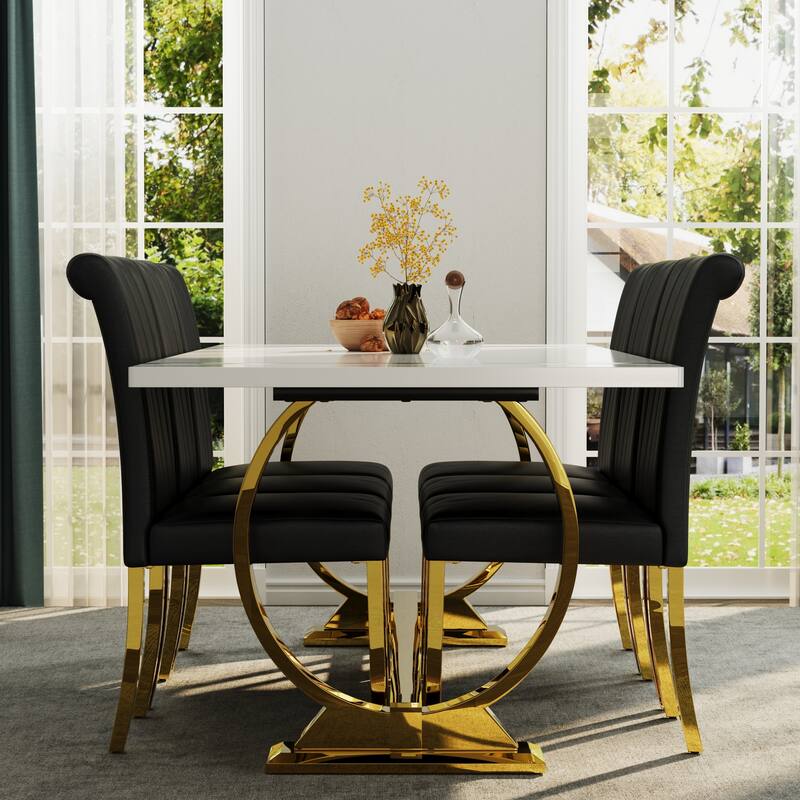 Luxury Dining Table Set with PU Leather Dining Chairs