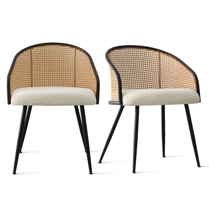 19" Seat Height Rattan Boucle Dining Armchair(Set of 2)