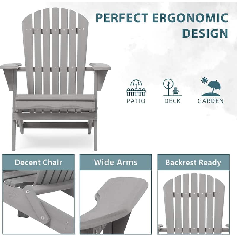 Set of 4 Outdoor Garden Solid Wood Folding Lounge Adirondack Chairs