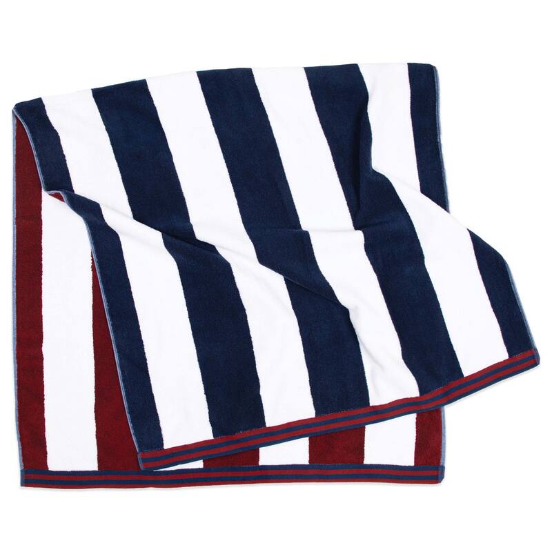 Aston & Arden Striped Reversible Oversized Beach Towel - 35x70 - Navy/Maroon