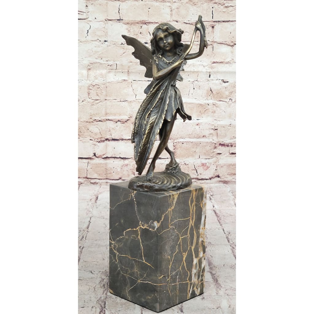Fairy Angel Bronze Metal Bookend Figurine Sculpture On Marble Base