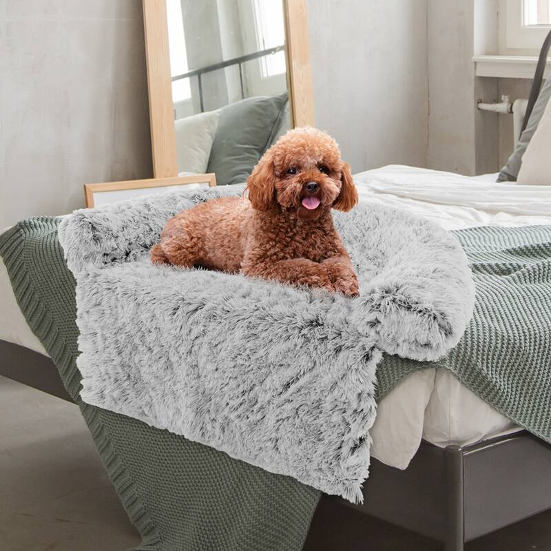 Costway Plush Calming Dog Couch Bed with Anti-Slip Bottom Plush Mat - Gray