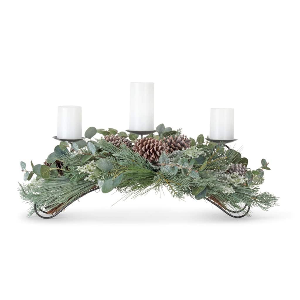 Pine and Eucalyptus Christmas Candle Holder Centerpiece - 31"