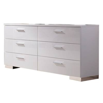 High Gloss Finish Wood and Metal Dresser with 6 Spacious Drawers,White