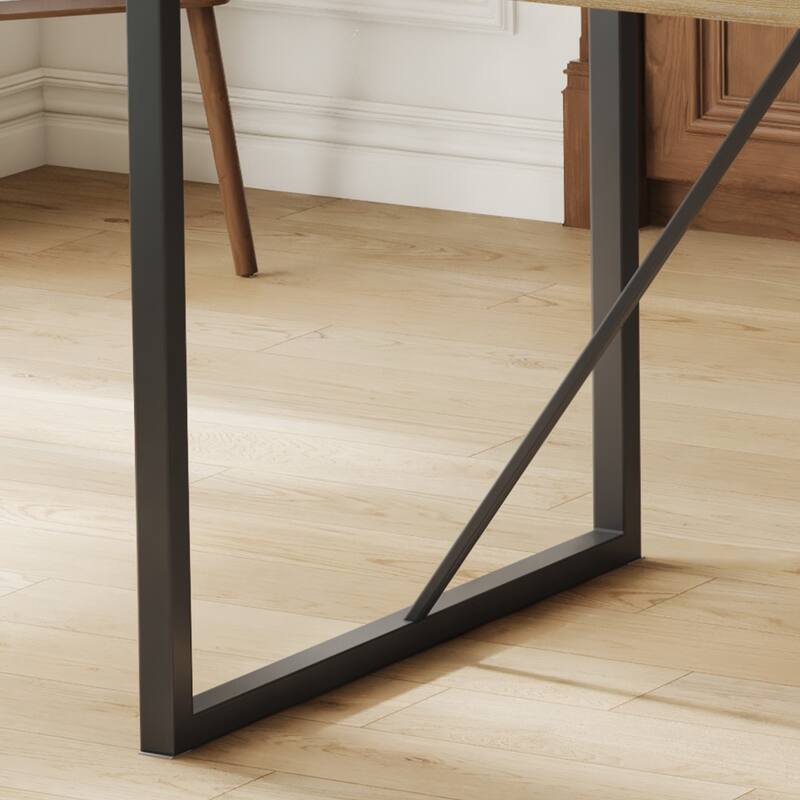 Wood Dining Table and Chair Set Modern 5-Piece Rectangular Dining Table Set with 4 Linen Chairs, Kitchen Dining Set for 4