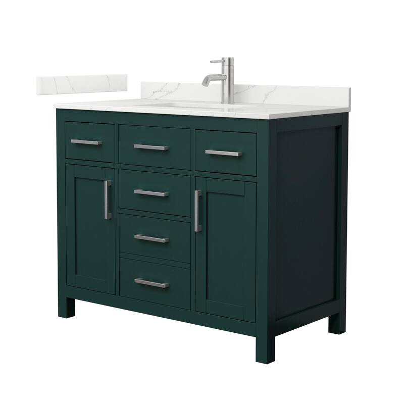 Wyndham Collection WCG2424-42S-QTZ-UNSMXX Beckett 42" Free Standing - Green / Giotto Quartz Top / Brushed Nickel
