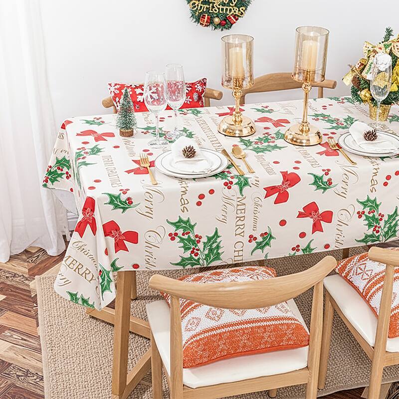 Ray Star Celebrate tablecloth Flannel Backing Christmas plants - 60''x84''