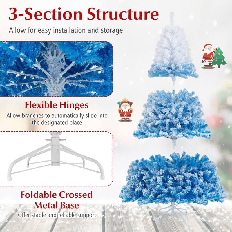 Gymax Artificial Christmas Tree Hinged Snow Flocked Xmas Tree w/ Lush